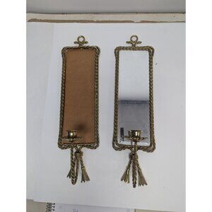 Set of 2 Home Interior Twisted Rope Wall Shelf Brass Mirror 18” Vintage